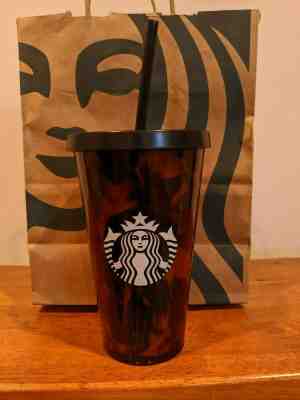 Starbucks Tortoise Shell Tumbler Cold Cup 16 Oz Matte Black Top/Straw NEW!! - Sold on eBay Dec, 17th 2019 for $22.99