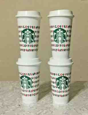 Starbucks 2019 Holiday Reusable Hot Cups 16 oz Merry Coffee Plastic Cup and Lids - Sold on eBay Dec, 17th 2019 for $23.00