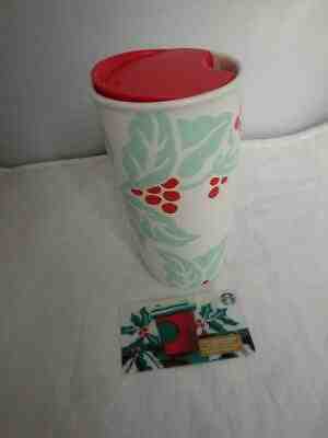 Starbucks Holiday 2018 Ceramic Hollyberry Double Wall Mug Tumbler-New-$0 G/C - Sold on eBay Dec, 17th 2019 for $15.71