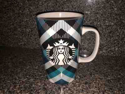Starbucks 2015 Teal Black White Plaid Mug 16oz Mermaid - Sold on eBay Dec, 17th 2019 for $19.99