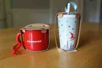 STARBUCKS 2018 ASIA RELEASED SANTA COLD CUP AND SANTA RED MUG HOLIDAY ORNAMENTS - Sold on eBay Dec, 17th 2019 for $30.00