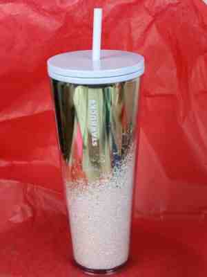 Starbucks Holiday Christmas 2019 Venti Tumbler Gold Cascading Snow Glitter 24oz - Sold on eBay Dec, 17th 2019 for $17.49