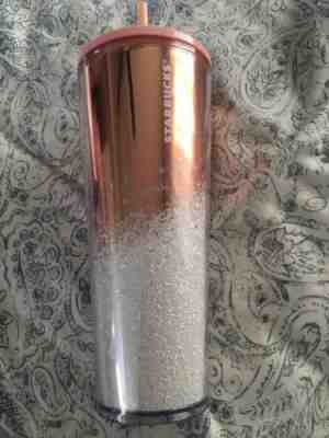 Starbucks Holiday 2019 Cascading Snow Glitter Rose Gold Tumbler Straw Lid 24oz - Sold on eBay Dec, 17th 2019 for $26.80