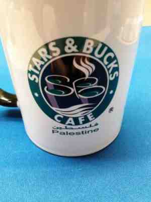 STARBUCKS COFFEE KNOCK OFF MUG FROM BETHLEHEM PALESTINE. STARS & BUCKS CAFE