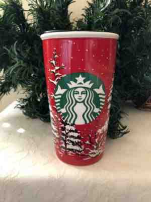 2016 STARBUCKS CERAMIC CHRISTMAS TREES HOLIDAY TRAVEL12 OZ. MUG TUMBLER RED - Sold on eBay Dec, 17th 2019 for $19.99