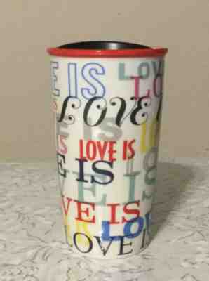 STARBUCKS  COFFEE ILLUSTRATE LOVE IS  TRAVEL MUG TUMBLER CERAMIC 12oz  #19 - Sold on eBay Dec, 17th 2019 for $19.95