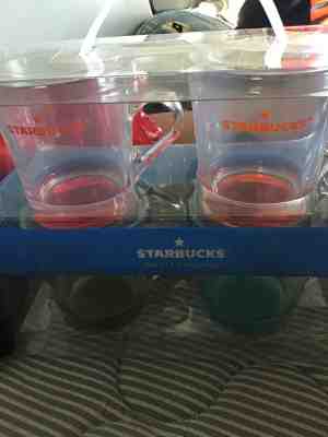 Starbucks Set Of Four 4 Clear Glass Mugs Colored Base New In Package Tea/Coffee  - Sold on eBay Dec, 17th 2019 for $16.00