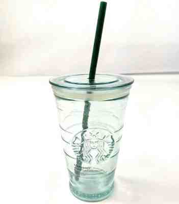 Starbucks Recycled Green Glass 16oz Cold To Go Cup Tumbler Straw Spain Travel  - Sold on eBay Dec, 17th 2019 for $31.88