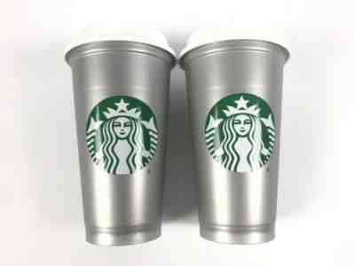 Starbucks Reusable Silver Shimmer Cup Set Of Two 16 Oz 2018 Limited Edition NEW - Sold on eBay Dec, 17th 2019 for $19.98