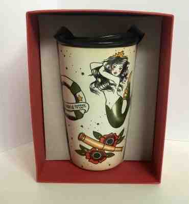 NWT Starbucks 2015 Tattoo Sailor Siren Mermaid Ceramic Tumbler Travel Mug Boxed  - Sold on eBay Dec, 17th 2019 for $89.50