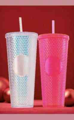 2 Starbucks Holiday 2019 Venti Studded Tumblers Cups Platinum Neon Pink Silver  - Sold on eBay Dec, 17th 2019 for $45.00