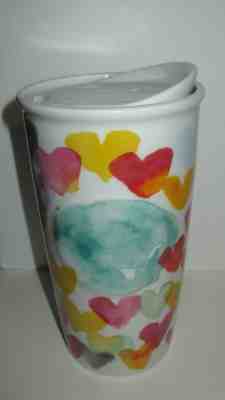 Starbucks 2015 Watercolor Hearts Ceramic 10oz Travel Mug with Lid Rare - Sold on eBay Dec, 17th 2019 for $28.19