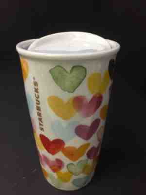 Starbucks 2015 Watercolor Hearts Ceramic Travel Mug Tumbler 10 oz Coffee Cup - Sold on eBay Dec, 17th 2019 for $27.85