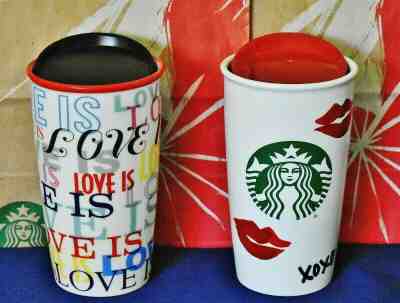 Starbucks Love Is Love & XOXO Red Lips Double Wall Ceramic Travel Tumblers New - Sold on eBay Dec, 17th 2019 for $49.99