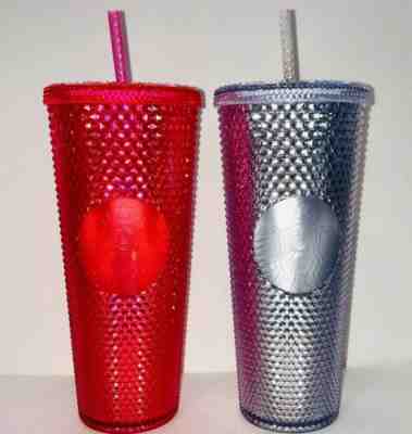 Starbucks Studded BLING Cold Cup Tumbler HOLIDAY 2019 24 oz Neon Pink & Platinum - Sold on eBay Dec, 20th 2019 for $50.00