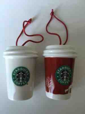2006 Starbucks Holiday To Go Cups Christmas Ornament White & Red Ceramic - Sold on eBay Dec, 20th 2019 for $16.88