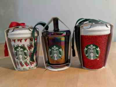 Starbucks 2019 Coffee Christmas Ornaments Holiday Set 3 Ceramic Glitter Tumbler - Sold on eBay Dec, 20th 2019 for $24.50