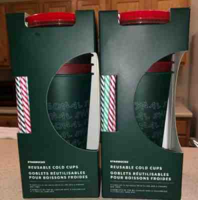 Starbucks 2019 Holiday Christmas Reusable Cold Cups With Straws 24oz 5 Pack NIB - Sold on eBay Dec, 20th 2019 for $23.00