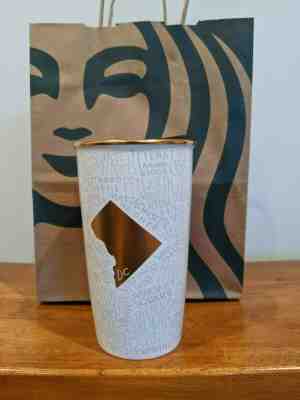 Starbucks Washington DC Tumbler Ceramic Travel Mug Gold Rim Limited Edition!