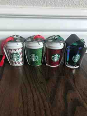 SET OF 4 Starbucks 2019 Holiday Christmas Ornaments Red Green Iridescent Coffee - Sold on eBay Dec, 20th 2019 for $49.99