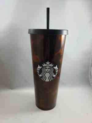 STARBUCKS Tortoise Shell VENTI COLD CUP Tumbler 24 oz Matte Black Lid Straw RARE - Sold on eBay Dec, 19th 2019 for $39.95