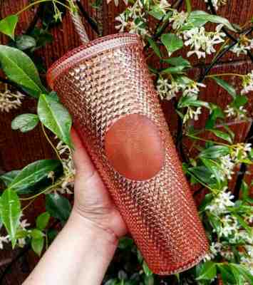 Starbucks Iridescent Rose Gold Pink Studded Rainbow Cold Cup Tumbler Venti - Sold on eBay Dec, 20th 2019 for $54.95