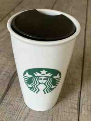 Starbucks 12 Oz Ceramic Travel Mug Tumbler Double Wall White Green Logo NEW - Sold on eBay Dec, 19th 2019 for $15.00