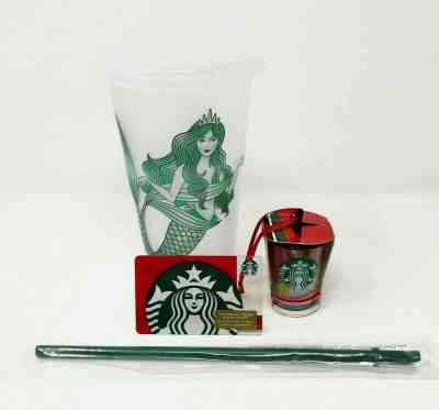 Starbucks Gift Set 2019 Mermaid Frosted Reusable Tumbler Glitter Wave Ornament  - Sold on eBay Dec, 19th 2019 for $20.23