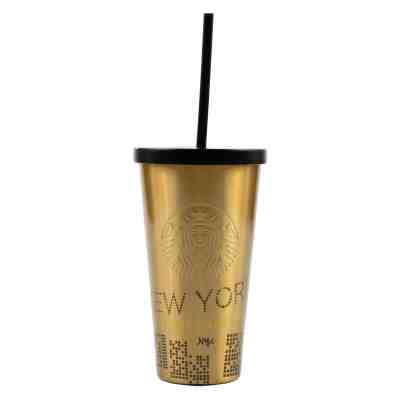 Starbucks New York Times Square NYC Travel Tumbler Cup Stainless Gold 16 fl oz - Sold on eBay Dec, 19th 2019 for $31.99