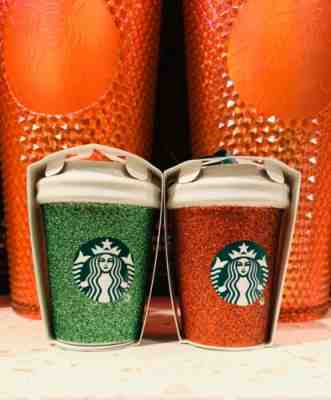 New Starbucks Holiday Christmas Ornaments Red & Green Glitter Ceramic Rare 2019 - Sold on eBay Dec, 19th 2019 for $25.00