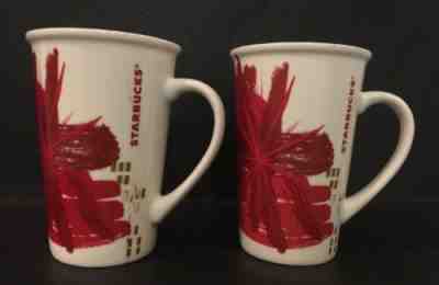 Starbucks 2014 Set Of 2 Coffee Mugs Tall 16oz Mugs Red Gold Abstract - Sold on eBay Dec, 19th 2019 for $25.00