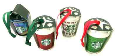 New Starbucks 4pc Red Glitter Green Glitter Coffee Irridescent Mug Ornament Set  - Sold on eBay Dec, 19th 2019 for $49.88