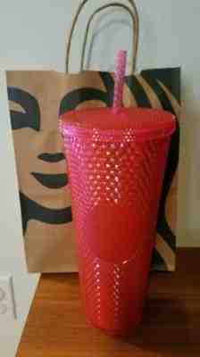 STARBUCKS 2019 BLING NEON PINK Studded Cold Cup Tumbler WINTER HOLIDAY 24 oz - Sold on eBay Dec, 19th 2019 for $25.95