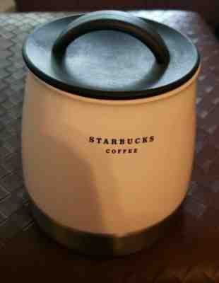 Starbucks 2007 56 OZ Coffee Canister Stainless Ceramic Cookie Jar White Ceramic - Sold on eBay Dec, 19th 2019 for $40.00