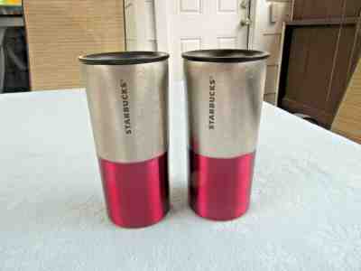 Set Of 2  2014 Starbucks Stainless Steel 10oz Tumblers W/Cork Bottom & Lids - Sold on eBay Dec, 19th 2019 for $26.95