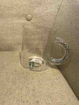 NEW Starbucks Holiday 2019 Clear Glass Mug Glitter Handle 12oz Christmas Winter  - Sold on eBay Dec, 19th 2019 for $32.99