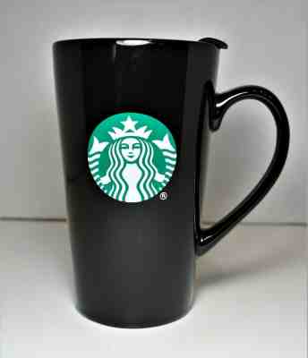 Starbucks Black Ceramic Travel Mug with handle Green Emblem 14 Oz With Lid  - Sold on eBay Dec, 19th 2019 for $15.00