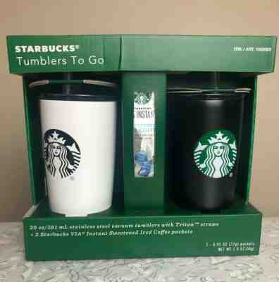 Starbucks Tumblers to go 20 oz stainless steel vacuum tumblers with Straws + Via - Sold on eBay Dec, 19th 2019 for $32.95