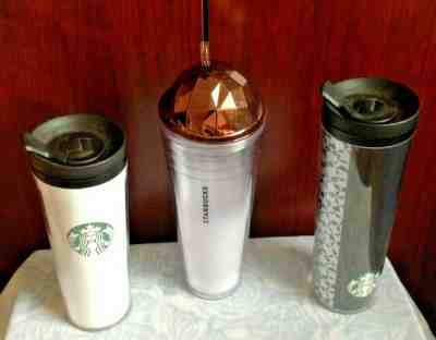 3 starbucks tumblers 2011 /2012 my frappucino bronze dome /black gray/white  - Sold on eBay Dec, 19th 2019 for $18.00
