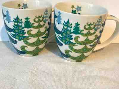 Pair of STARBUCKS Holiday 17oz 2006 Coffee Cup MUG CHRISTMAS TREES Blue Green - Sold on eBay Dec, 18th 2019 for $15.98