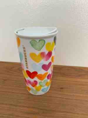 Starbucks Ceramic Travel Tumbler Mug With Lid Painted Hearts Design 12 Oz - 2015 - Sold on eBay Dec, 18th 2019 for $29.99