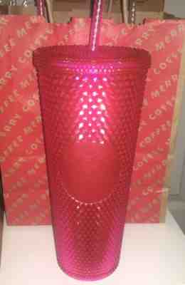 Starbucks Winter Holiday 2019 Hot Pink Studded Tumbler BN 24 oz - Sold on eBay Dec, 18th 2019 for $32.50