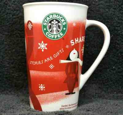 Starbucks 2010 Tall 16 oz Christmas Coffee Mug Stories are Gifts & Share Red Cup - Sold on eBay Dec, 18th 2019 for $17.97