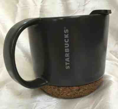 STARBUCKS 2016 Ceramic Travel Desktop Coffee Mug + Lid Dk Brown Cork Base 12 oz - Sold on eBay Dec, 18th 2019 for $21.99
