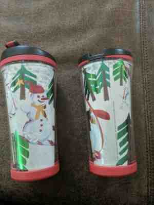 2 Starbucks 2007 Tumbler Travel Mug Skiing Snowman Penguin Holiday Foil 8 Oz Two - Sold on eBay Dec, 18th 2019 for $19.99