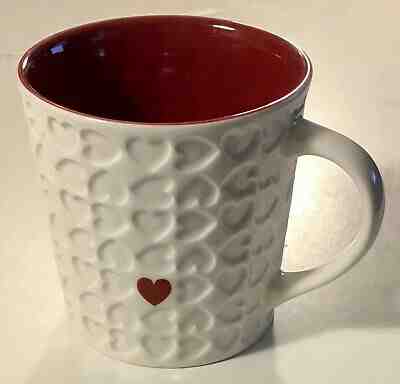 Starbucks 2007 Red Heart Embossed White 16 oz Valentine's Day Coffee Mug/Tea Cup - Sold on eBay Dec, 18th 2019 for $19.95