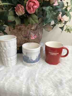 Lot Of 3 Starbucks Mugs, White Ceramic Tumbler Quilted, Las Vegas, Red Recessed - Sold on eBay Dec, 18th 2019 for $15.00