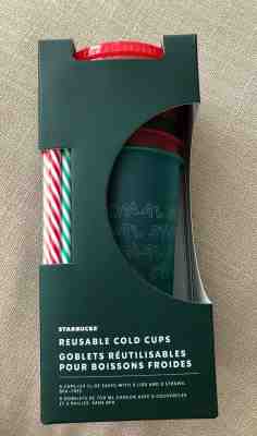 Set of 5 Starbucks Reusable Holiday Christmas 2019 Pattern Cold Cups & Straws  - Sold on eBay Dec, 18th 2019 for $19.99