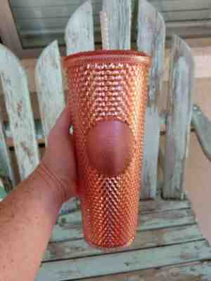 Starbucks Iridescent Rose Gold Pink Studded Cold Cup Tumbler. - Sold on eBay Dec, 17th 2019 for $50.00
