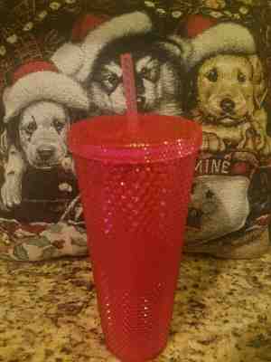 STARBUCKS 2019 LIMITED VENTI NEON RUBY RED / PINK BLING STUDDED TUMBLER CUP - Sold on eBay Dec, 17th 2019 for $20.50